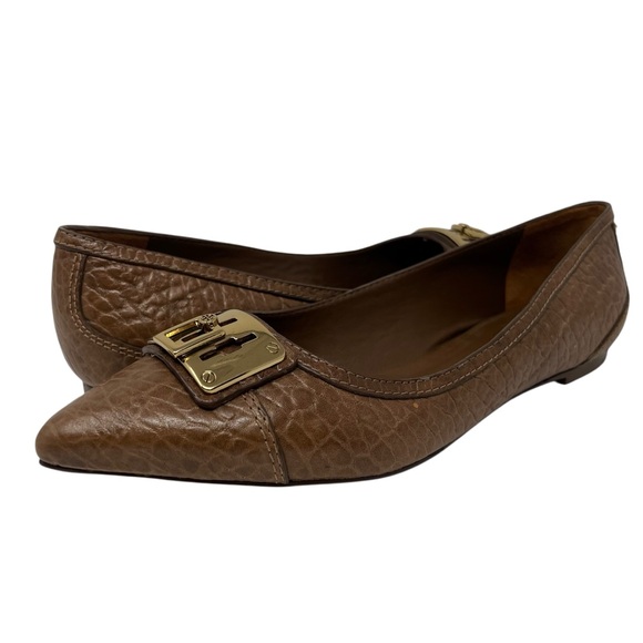 Tory Burch Tan Leather Flats with Gold Accent - Picture 2 of 9